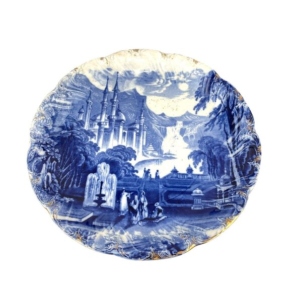Flow Blue Antique Moorish Castle 10'' Decorative Plate With Scenic Landscape & G - Picture 8 of 8